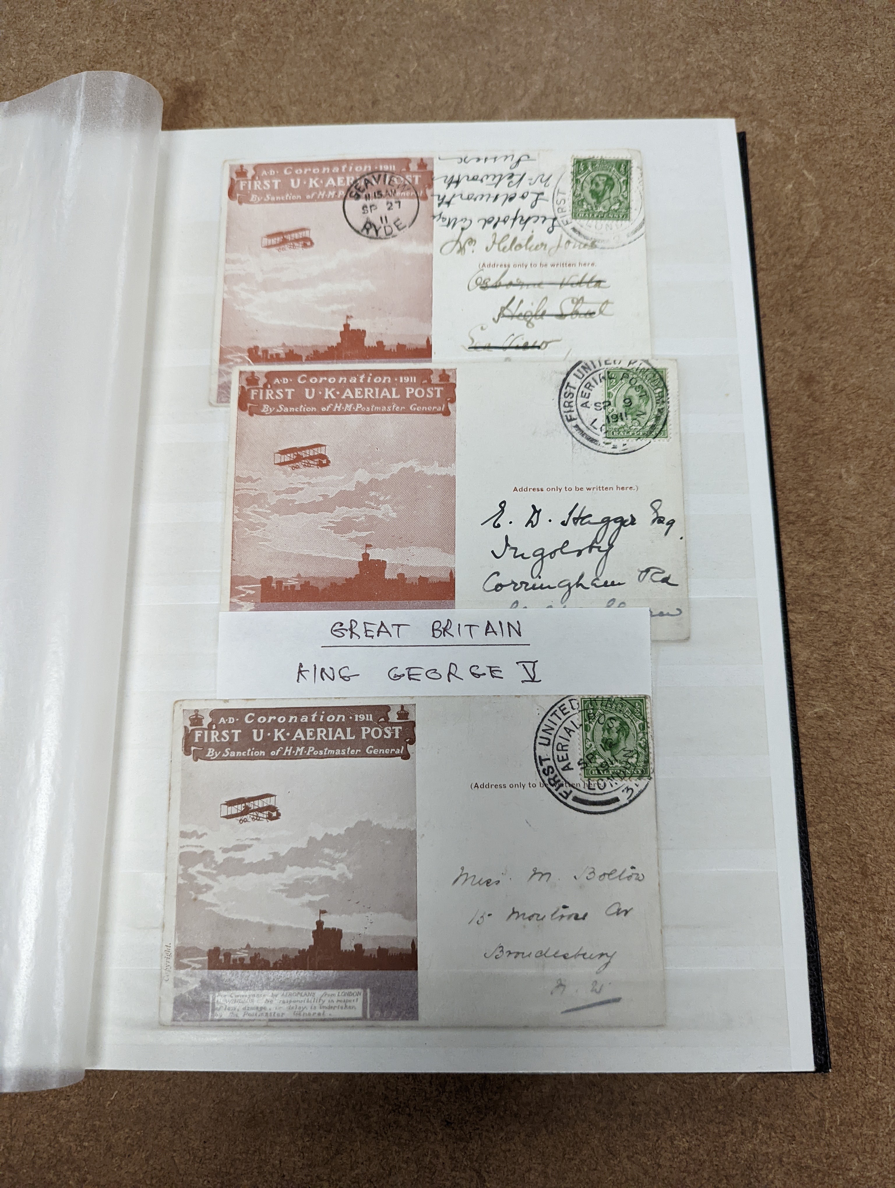 Great Britain stamps in stock book with 1840 1d black and 1841 2d blue unused. 1841 1d red brown mint block of 8, 1864-79 1d red plates in mint blocks including plate 79 block of 48, plate 170 block of 6 with marginal in